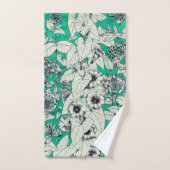 Motif vert Turquoise blanc de fleurs graphiques (Serviette à main)