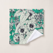 Motif vert Turquoise blanc de fleurs graphiques (Gant de toilette)