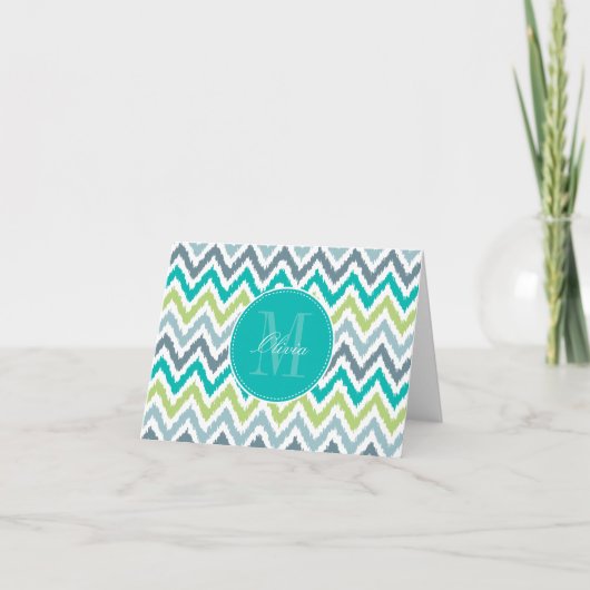 Motif vert turquoise gris d'Ikat de zigzag (Devant)