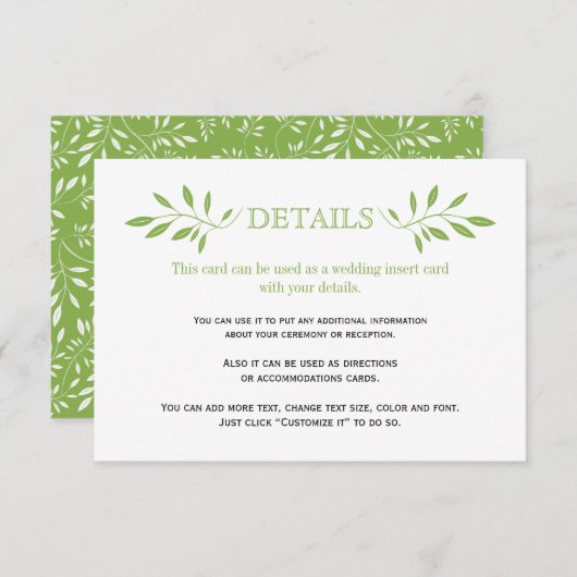 Motif vert vert vert feuille mariage insérer carte (Devant / Derrière)