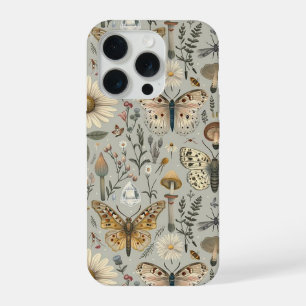 Motif vintage de fleurs champignon et papillon