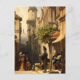 Motif vintage - Il arrive - Carte Postale Spitzweg