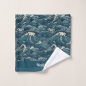 Motif Waves de nom personnalisé (Gant de toilette)