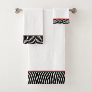 Motif zèbre moderne noir et blanc avec rayure roug