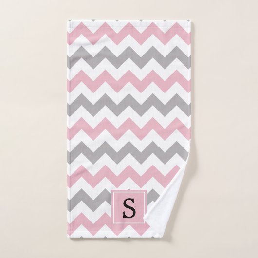Motif Zigzag, Motif Chevron, Rose, Monogramme (Serviette à main)