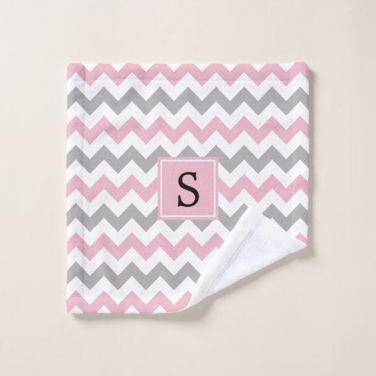 Motif Zigzag, Motif Chevron, Rose, Monogramme (Gant de toilette)