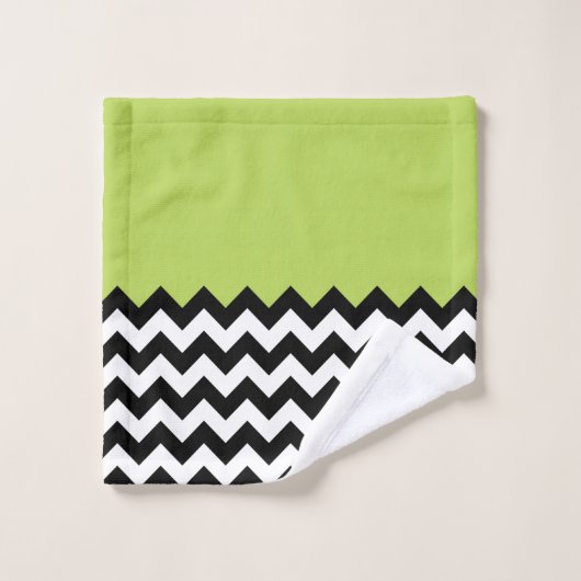 Motif Zigzag noir et blanc, Chevron, Vert (Gant de toilette)