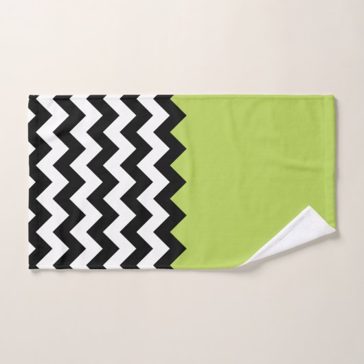 Motif Zigzag noir et blanc, Chevron, Vert (Serviette à main)