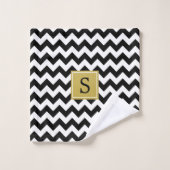 Motif Zigzag noir et blanc, Monogramme (Gant de toilette)