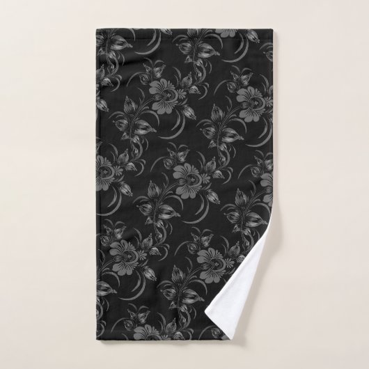 Motifs de fleurs sur fond noir (Serviette à main)