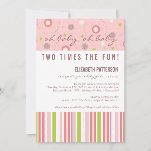 Motifs de Fun Twin Girl Baby shower Invitation (Devant)