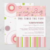 Motifs de Fun Twin Girl Baby shower Invitation (Devant / Derrière)