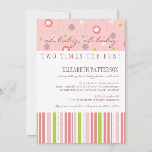 Motifs de Fun Twin Girl Baby shower Invitation (Devant)