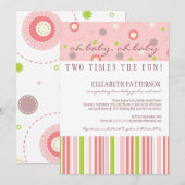 Motifs de Fun Twin Girl Baby shower Invitation (Devant / Derrière)