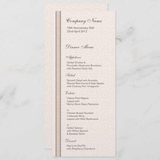 Motifs & Frontières 1 Menu Dîner (Devant / Derrière)