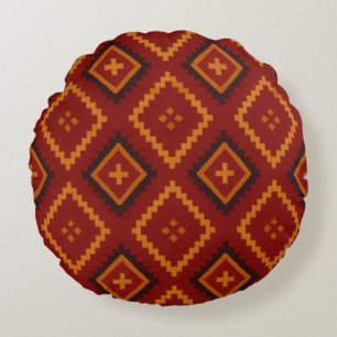 Motifs géométriques rouges et noirs Coussin rond