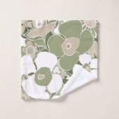 Motifs rétro mod sauge vert olive beige (Gant de toilette)