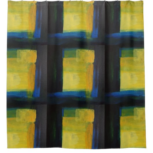 "Motion" Blauw en Geel Douchegordijn (Voorkant)