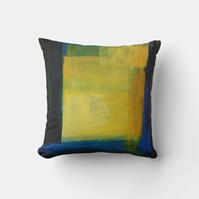 ""Motion" Blue and Yellow Throw Cushion Kussen (Voorkant)