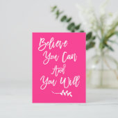 Motivatie Believe You Can en You Will Pink Briefkaart (Staand voorkant)