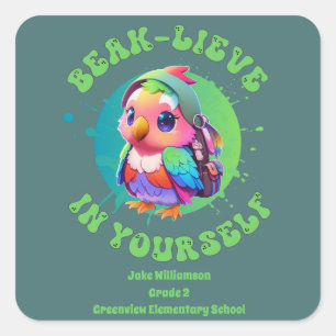 Motivatie Chibi Kawaii Parrot Naam School Jaar Vierkante Sticker