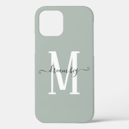 Motivatie Dream Big Monogram Initiaal Sage iPhone 12 Hoesje