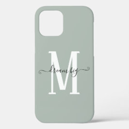 Motivatie Dream Big Monogram Initiaal Sage iPhone 12 Hoesje
