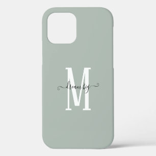 Motivatie Dream Big Monogram Initiaal Sage iPhone 12 Hoesje