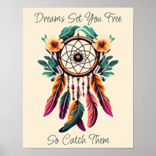 Motivatie Droomvanger Bloemen Waterverf Kunst Poster