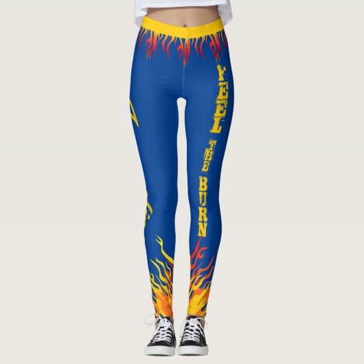 Motivatie Flames Goudgeel Script DEEP BLUE Leggings (Voorkant)