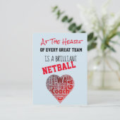 Motivatie Hart Netbal Coach Quote Briefkaart (Staand voorkant)