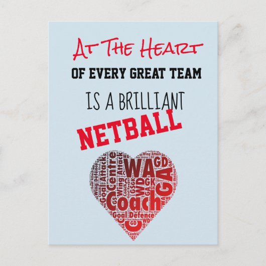 Motivatie Hart Netbal Coach Quote Briefkaart (Voorkant)
