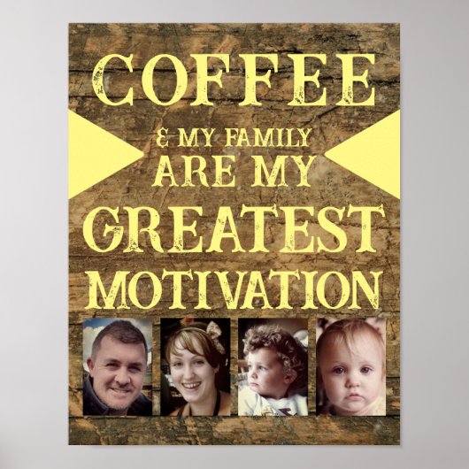 Motivatie koffie familie 4 foto bruin geel poster (Voorkant)
