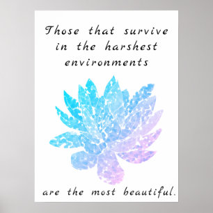 motivatie kunstblauw en roze poster