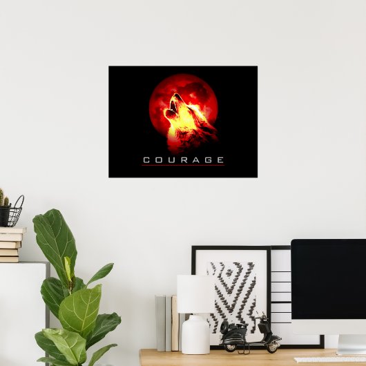 Motivatie leiderschap Courage Wolf Poster Print (Thuiskantoor)