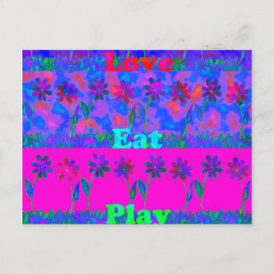 Motivatie levendige "Eet Liefde & Spelen" Art Prin Briefkaart