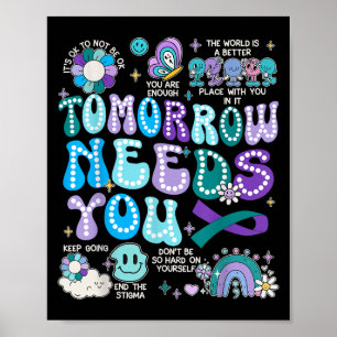 Motivatie Lint Zelfmoordpreventie Bewustzijn Vrouw Poster