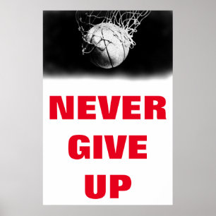 Motivatie nooit opgeven basketbal retro stijl poster