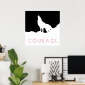 Motivatie Pop Art Courage Wolf Black White Poster (Thuiskantoor)
