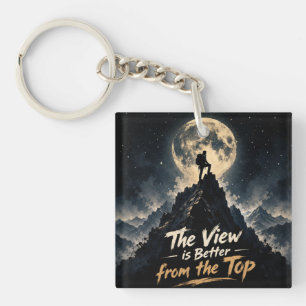Motivatie T-Shirt met Bergbeklimmen onder Maan Sleutelhanger