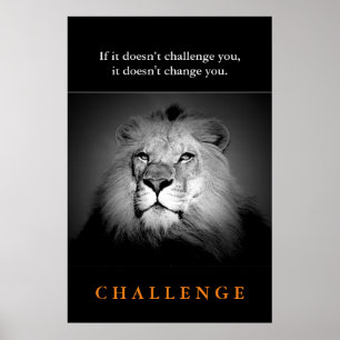 Motivatie uitdaging: Qoute Black White King Lion Poster
