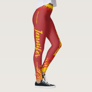 Motivatie vlammen met naam geel script op rood leggings