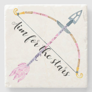 Motivatie Waterverf Bow Arrow Boho Feather Stenen Onderzetter