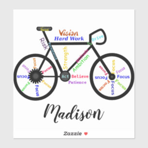 Motivatie woorden, fietsen, fietsen, biekkunst sticker