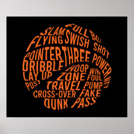 Motivatie Word Cloud Art Basketball Poster