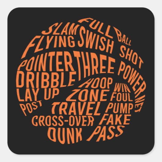 Motivatie Word Cloud Art Basketball Vierkante Sticker (Voorkant)