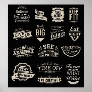 Motivatie zwarte en witte badges poster