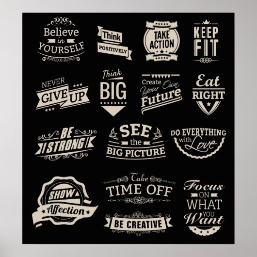 Motivatie zwarte en witte badges poster (Voorkant)