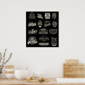 Motivatie zwarte en witte badges poster (Keuken)