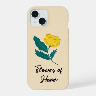 Motivatiecase met gele bloem en groene bladeren iPhone 15 hoesje